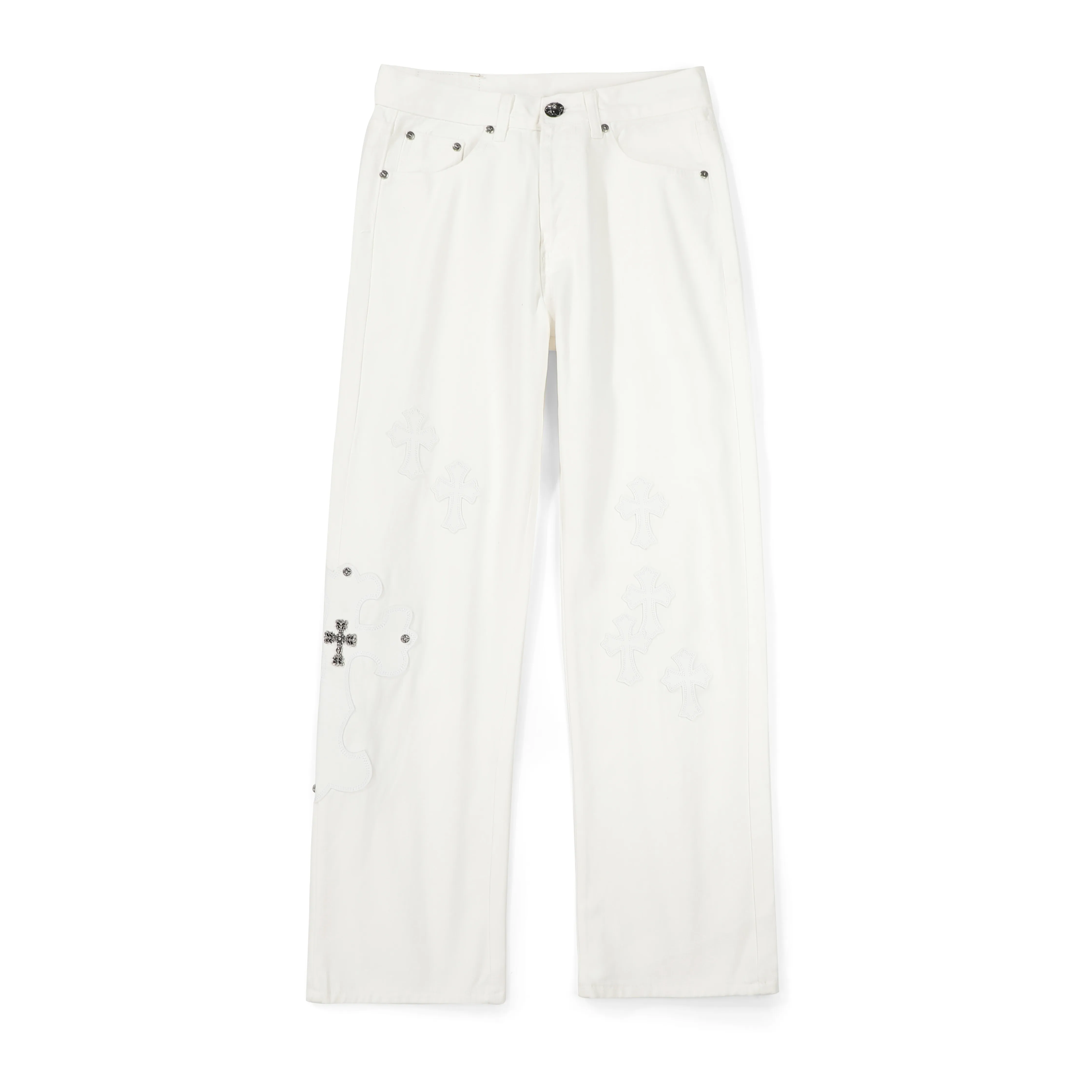 P280 Chrome Hearts/Chrome Hearts 25FW CH top denim large cross leather jeans (white) Chrome Hearts white cow king jeans Chrome Hearts' most popular color pants are made of beaded canvas fabric. Heavy washing makes the upper body of the fabric more textured and the pants are tall and straight! The three-dimensional cutting of the whole trousers is a masterpiece! The hardware is customized by zp. The beaded canvas fabric is thick and soft after being washed. It has good breathability. Customized small leather label. Unique design. The details are in place, simple and elegant, and the workmanship is exquisite. The whole trousers are neatly routed and the details are in place. Look for the correct version. Size: 28 30 32 34 (corresponding to s-xl) Detailed size can be found in Figure 9